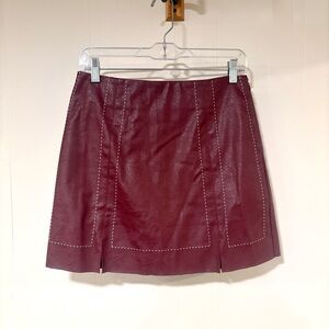 Francesca's Burgundy Faux Leather Mini Skirt Stitching and Front Slits
